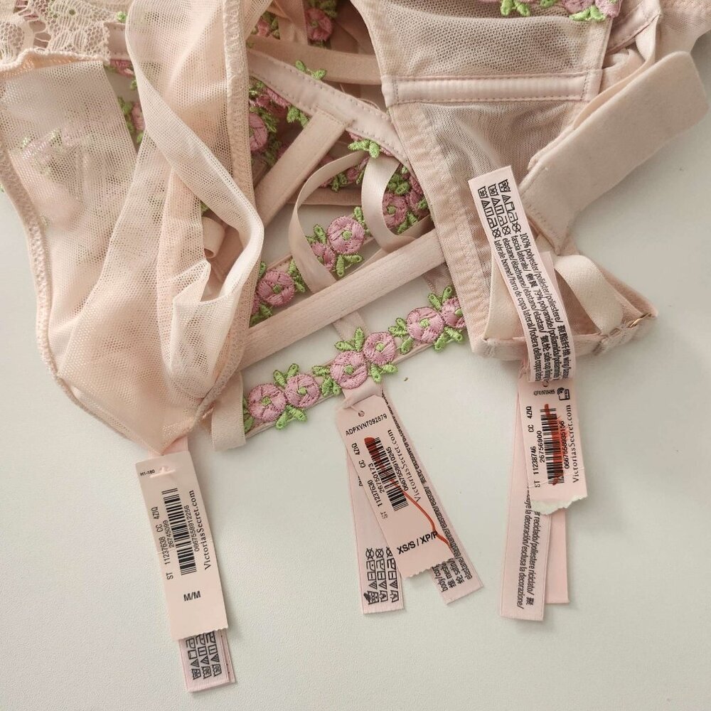 Victoria’s Secret Dream Angels Rosebud Bra 34B Garter XS Panty M Set b85 - Picture 10 of 13